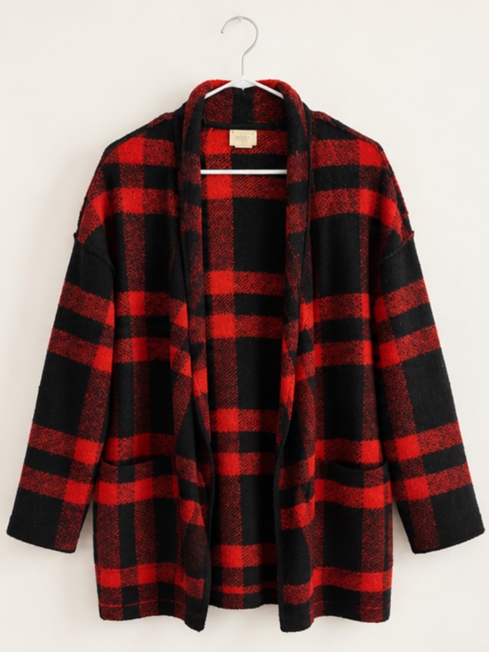 Aspen Red Black Plaid Wool Blend Sweater Coat Cardigan Size S
